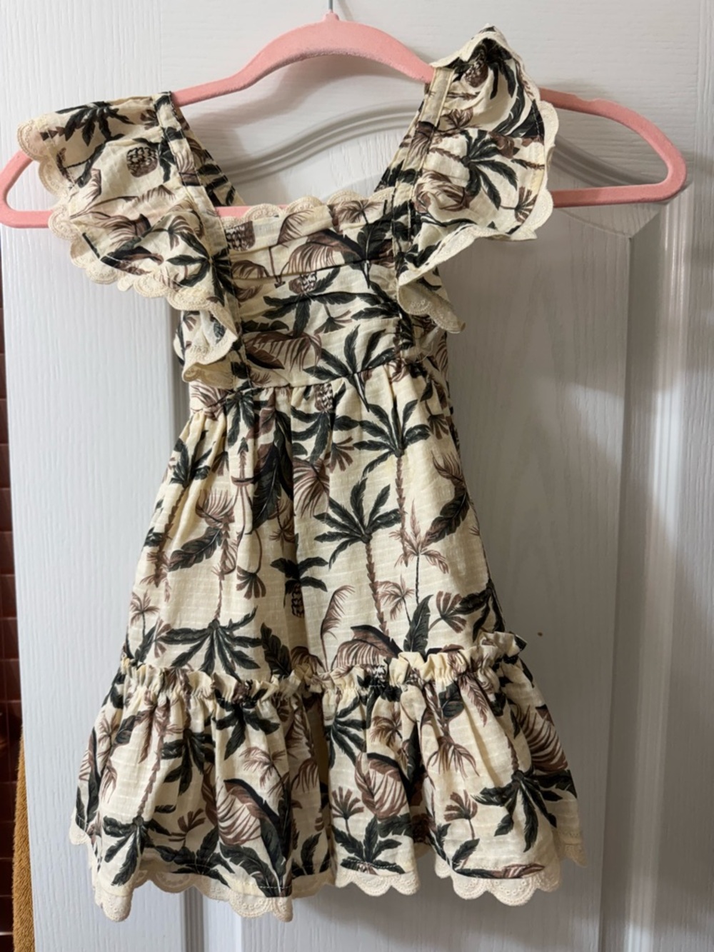 Tommy Bahama Cream Tropical Leaf Ruffle Dress